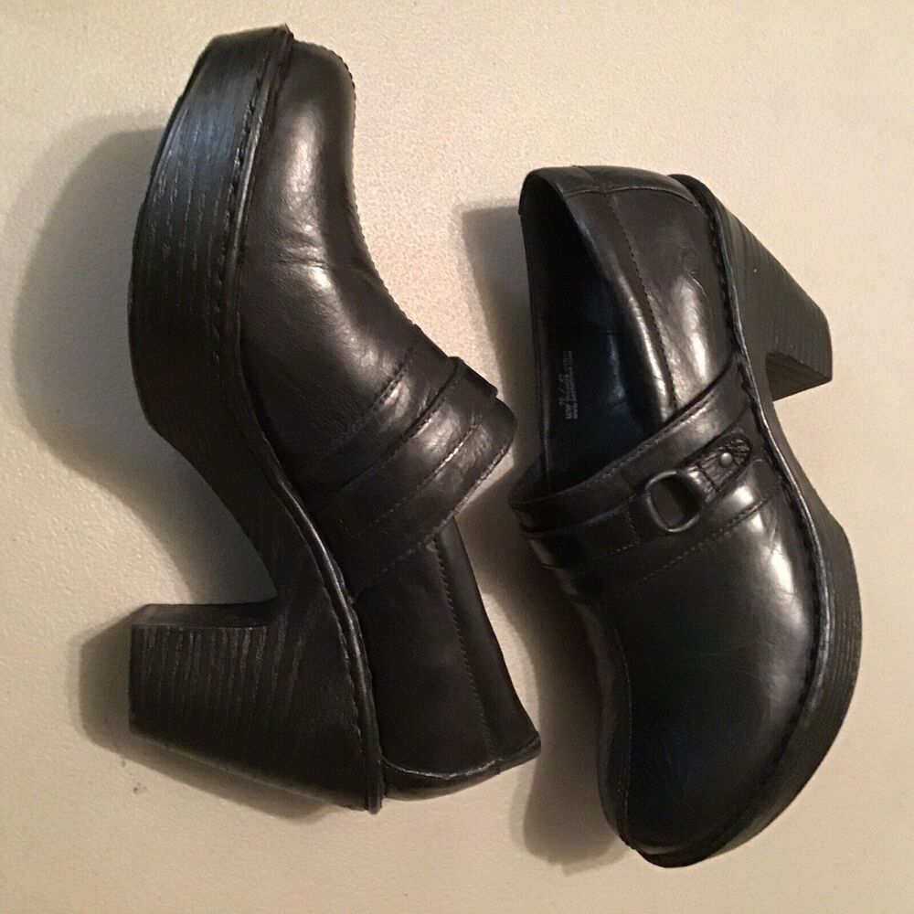 Born Women's Black Leather Slip-On Shoes Size 10/42 Cushioned Insole Block Heel